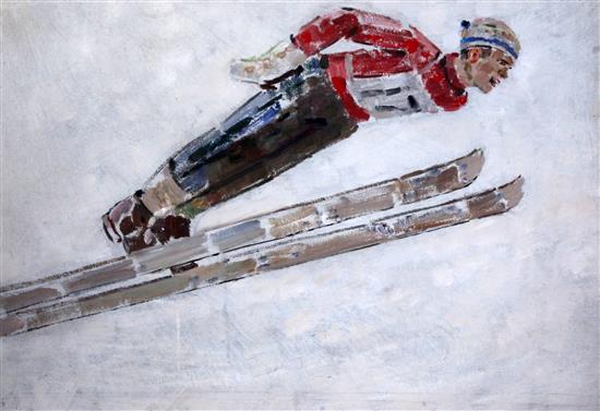 Grigory Andrevitch Shpoinko (1926-2007) Ski jumper 18 x 26in.